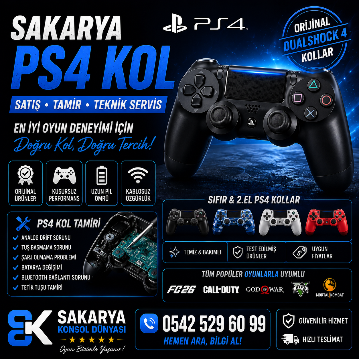 Sakarya PS4 Kol Satışı ve Teknik Servis Hizmetleri